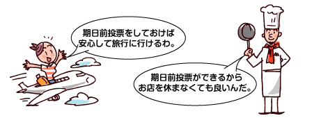 投票日に投票できない方は期日前投票ができます。