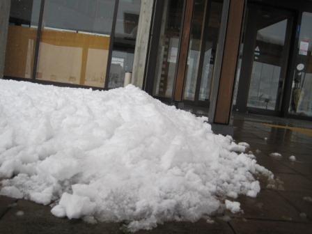 正面玄関屋根から落ちた雪 (写真)正面玄関屋根から落ちた雪