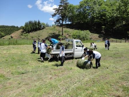 （写真）資源環境科にて牧草運び