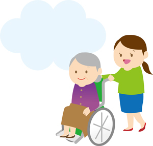 車椅子を押す女性のイラスト
