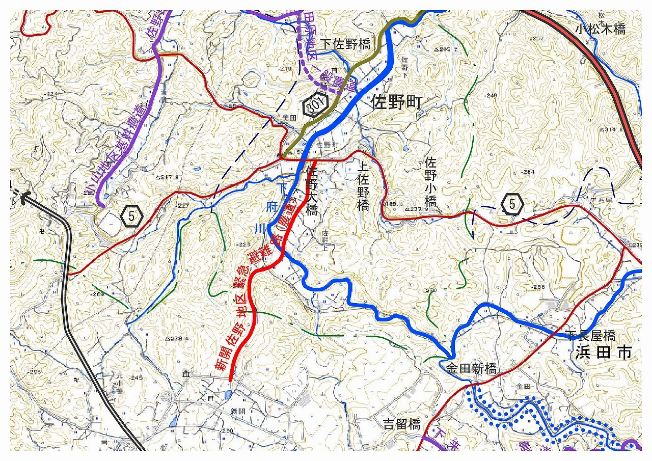 農道（新開佐野地区）の路線位置図