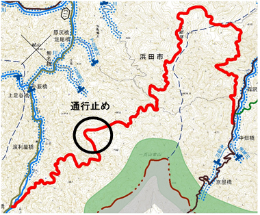 林道（足尾線）通行止め区間位置図