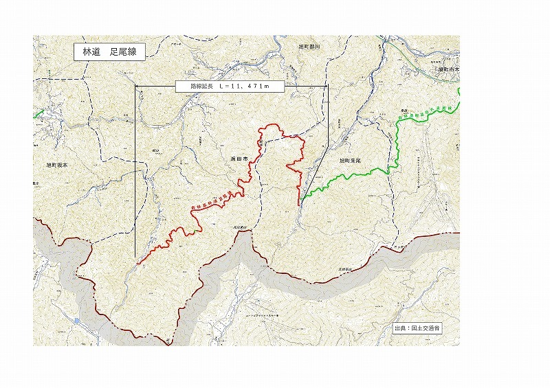 林道足尾線の路線計画図