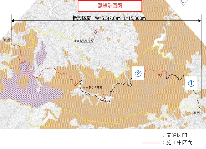 金城弥栄線の路線計画図