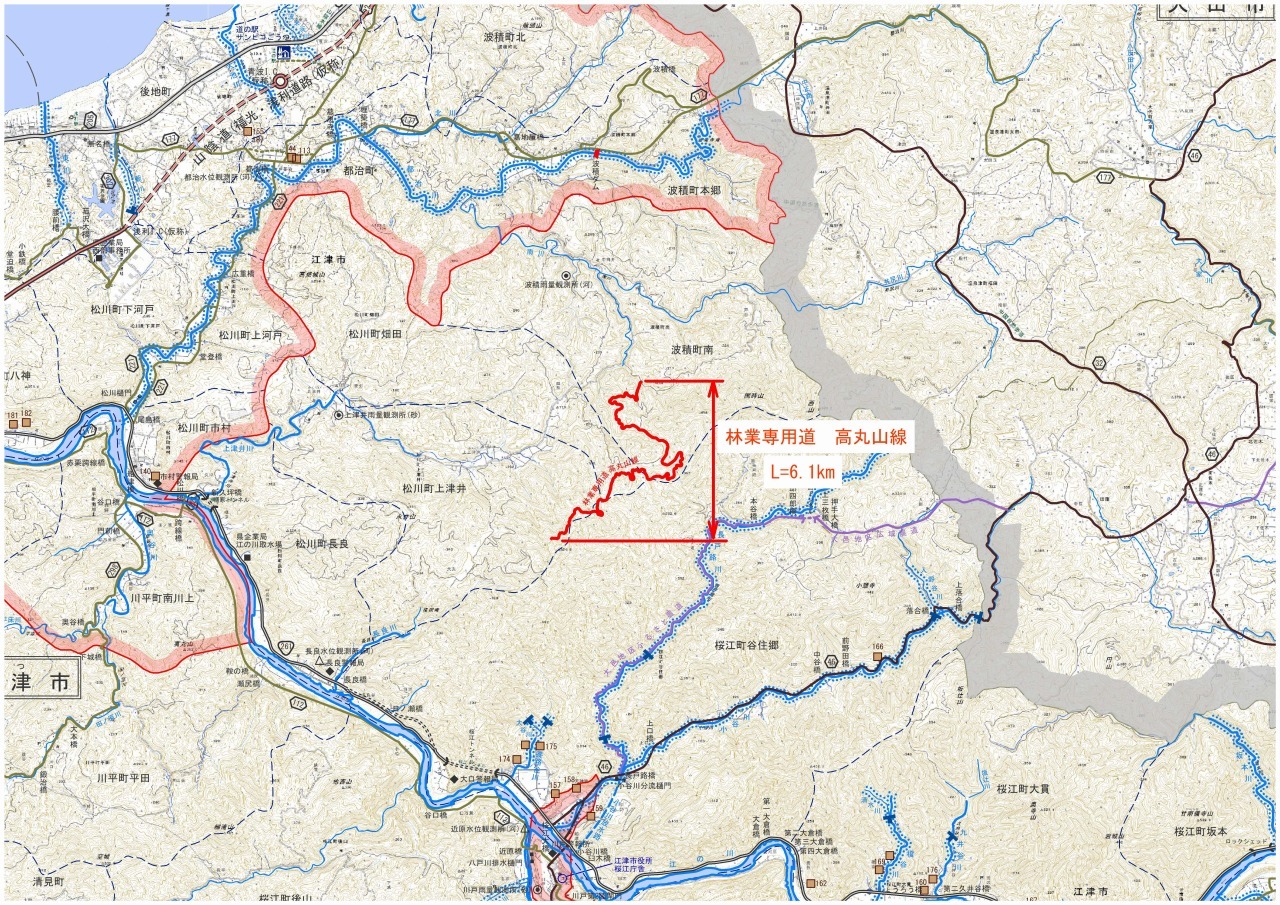 林道（高丸山線）の路線位置図