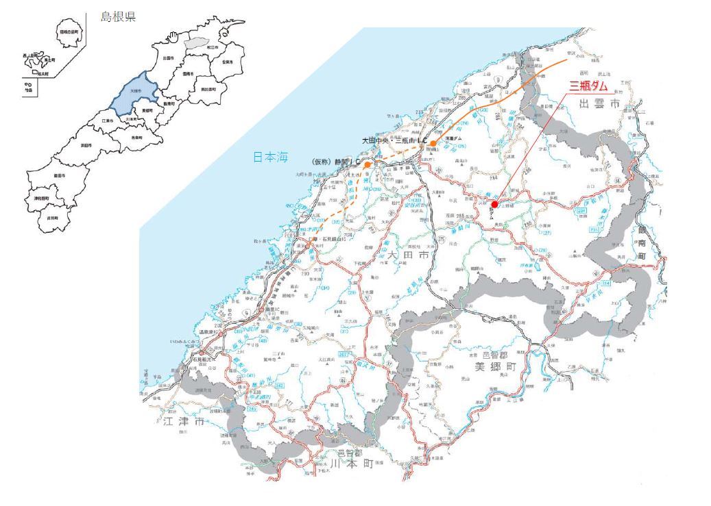 三瓶ダムの位置図